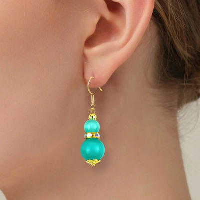 8MM 10MM œil de chat vert pierre précieuse artisanal boucle d'oreille Dangle courte boule forme boucle d'oreille pour bijoux cadeau