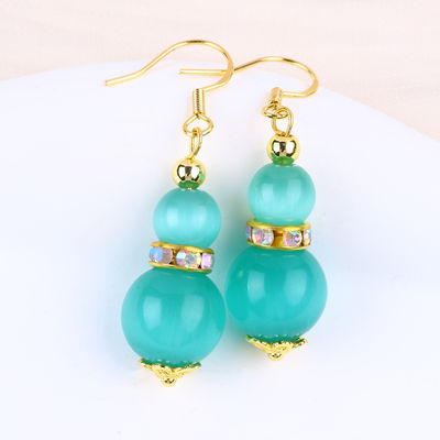 8MM 10MM œil de chat vert pierre précieuse artisanal boucle d'oreille Dangle courte boule forme boucle d'oreille pour bijoux cadeau
