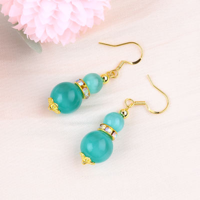8MM 10MM œil de chat vert pierre précieuse artisanal boucle d'oreille Dangle courte boule forme boucle d'oreille pour bijoux cadeau