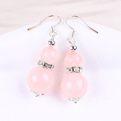 Boucles d'oreilles en pierre de cristal faites à la main Boucles d'oreilles en pierre précieuse en rose en quartz en perles