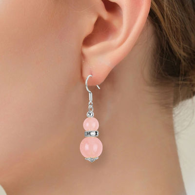 Boucles d'oreilles en pierre de cristal faites à la main Boucles d'oreilles en pierre précieuse en rose en quartz en perles