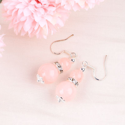 Boucles d'oreilles en pierre de cristal faites à la main Boucles d'oreilles en pierre précieuse en rose en quartz en perles