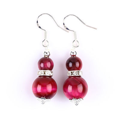 Des boucles d'oreilles en pierre de cristal faites à la main L'œil de tigre rose Rouge Pendant de pierre précieuse Boucles d'oreilles en perles