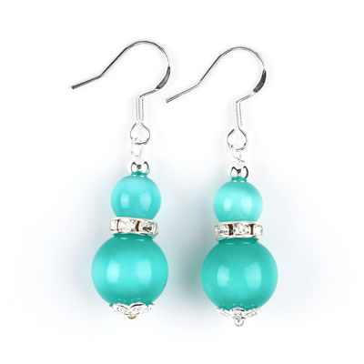 Boucles d'oreilles en pierre de cristal faites à la main Oeil de chat vert Boucles d'oreilles en pendentif en perles en pierre précieuse