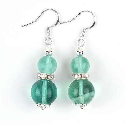 Boucles d'oreilles en pierre de cristal faites à la main Boucles d'oreilles en perles en pierre précieuse en fluorite vert