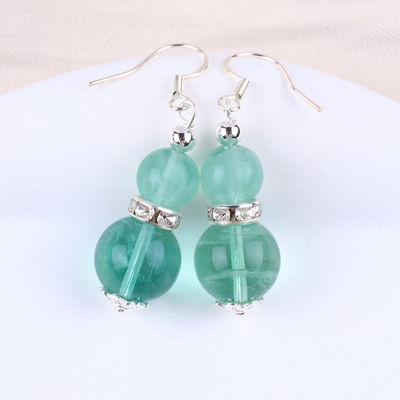 Boucles d'oreilles en pierre de cristal faites à la main Boucles d'oreilles en perles en pierre précieuse en fluorite vert