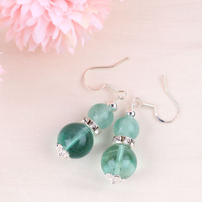 Boucles d'oreilles en pierre de cristal faites à la main Boucles d'oreilles en perles en pierre précieuse en fluorite vert