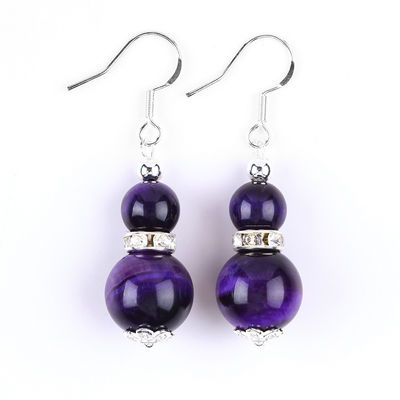 Boucles d'oreilles en pierre de cristal faites à la main Oeil de tigre violet Boucles d'oreilles en pendentif en perles en pierre précieuse
