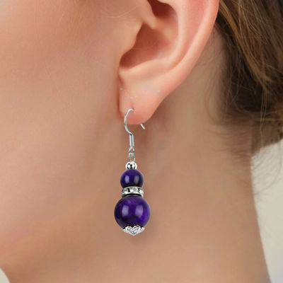 Boucles d'oreilles en pierre de cristal faites à la main Oeil de tigre violet Boucles d'oreilles en pendentif en perles en pierre précieuse