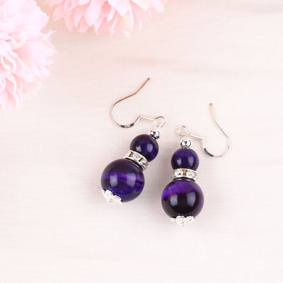 Boucles d'oreilles en pierre de cristal faites à la main Oeil de tigre violet Boucles d'oreilles en pendentif en perles en pierre précieuse