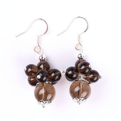 Boucles d'oreilles en pierre de cristal faites à la main Fumeur de quartz Fleur de pierre précieuse Boucles d'oreilles en pendentif à perles