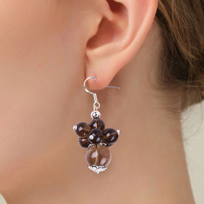 Boucles d'oreilles en pierre de cristal faites à la main Fumeur de quartz Fleur de pierre précieuse Boucles d'oreilles en pendentif à perles