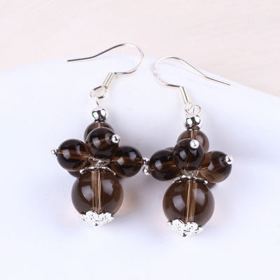 Boucles d'oreilles en pierre de cristal faites à la main Fumeur de quartz Fleur de pierre précieuse Boucles d'oreilles en pendentif à perles