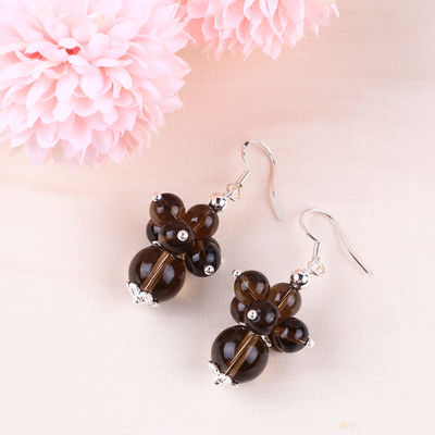 Boucles d'oreilles en pierre de cristal faites à la main Fumeur de quartz Fleur de pierre précieuse Boucles d'oreilles en pendentif à perles