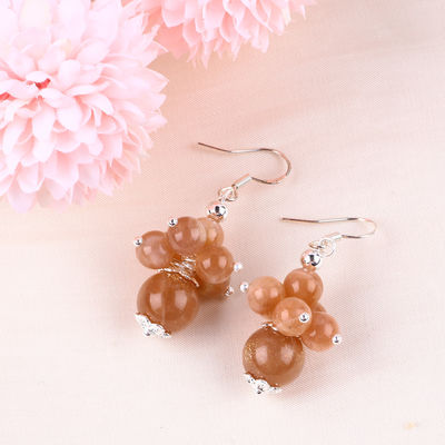 Boucles d'oreilles en pierre de cristal faites à la main Boucles d'oreilles en perles en pierre de soleil Boucles d'oreilles en pendentif en fleurs en pierre précieuse