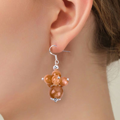 Boucles d'oreilles en pierre de cristal faites à la main Boucles d'oreilles en perles en pierre de soleil Boucles d'oreilles en pendentif en fleurs en pierre précieuse