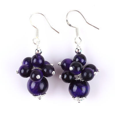 Boucles d'oreilles en pierre de cristal faites à la main Oeil de tigre violet Boucles d'oreilles en pendentif en perles en pierre précieuse