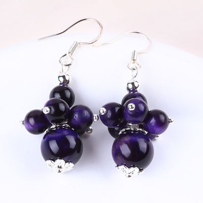 Boucles d'oreilles en pierre de cristal faites à la main Oeil de tigre violet Boucles d'oreilles en pendentif en perles en pierre précieuse