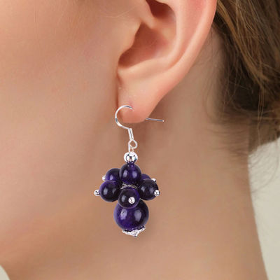 Boucles d'oreilles en pierre de cristal faites à la main Oeil de tigre violet Boucles d'oreilles en pendentif en perles en pierre précieuse