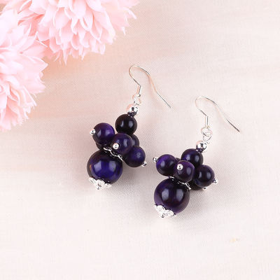 Boucles d'oreilles en pierre de cristal faites à la main Oeil de tigre violet Boucles d'oreilles en pendentif en perles en pierre précieuse