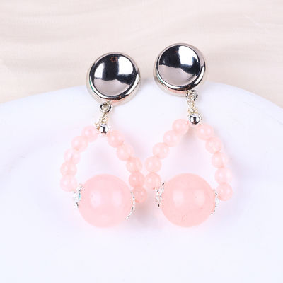 Boucles d'oreilles en pierre de cristal faites à la main Boucles d'oreilles en pierre précieuse en rose en quartz en perles
