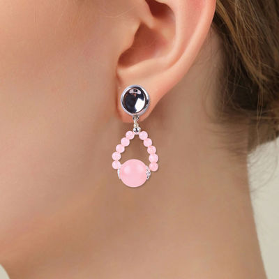 Boucles d'oreilles en pierre de cristal faites à la main Boucles d'oreilles en pierre précieuse en rose en quartz en perles