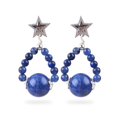 Boucles d'oreilles en pierre de cristal faites à la main Sodalite pierre précieuse perlé étoile charmes pendentifs Boucles d'oreilles