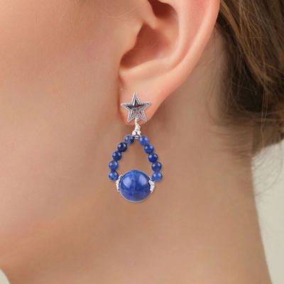 Boucles d'oreilles en pierre de cristal faites à la main Sodalite pierre précieuse perlé étoile charmes pendentifs Boucles d'oreilles