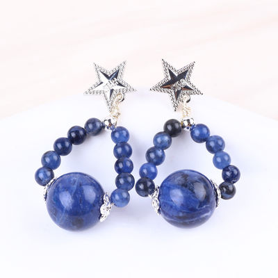 Boucles d'oreilles en pierre de cristal faites à la main Sodalite pierre précieuse perlé étoile charmes pendentifs Boucles d'oreilles