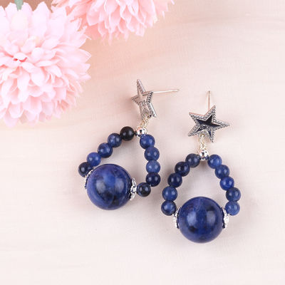 Boucles d'oreilles en pierre de cristal faites à la main Sodalite pierre précieuse perlé étoile charmes pendentifs Boucles d'oreilles