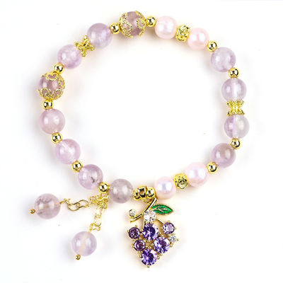 Bracelet à perles en pierre précieuse fait à la main Bracelet en pierre d'améthyste naturelle Bracelet à charmes réglables Bracelet pour les fêtes