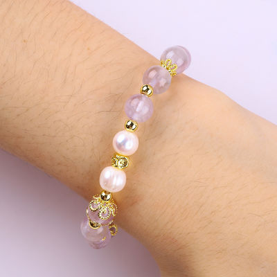 Bracelet à perles en pierre précieuse fait à la main Bracelet en pierre d'améthyste naturelle Bracelet à charmes réglables Bracelet pour les fêtes