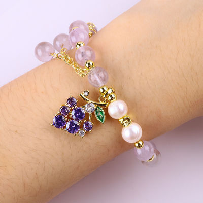 Bracelet à perles en pierre précieuse fait à la main Bracelet en pierre d'améthyste naturelle Bracelet à charmes réglables Bracelet pour les fêtes