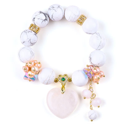 Bracelet à perles en pierre précieuse fait à la main Bracelet en pierre turquoise blanche naturelle Bracelet à charmes réglables Bracelet pour la fête quotidienne