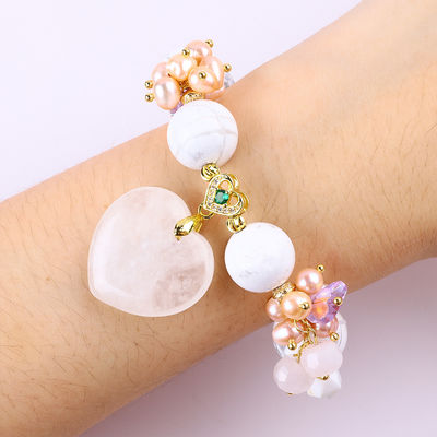 Bracelet à perles en pierre précieuse fait à la main Bracelet en pierre turquoise blanche naturelle Bracelet à charmes réglables Bracelet pour la fête quotidienne