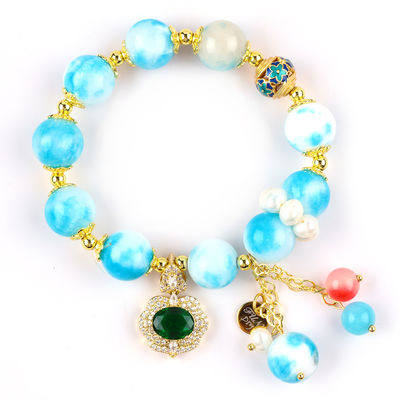 Bracelet à perles en pierre précieuse fait à la main Bracelet en pierre de jade persan naturel Bracelet à charmes réglables Bracelet pour les fêtes