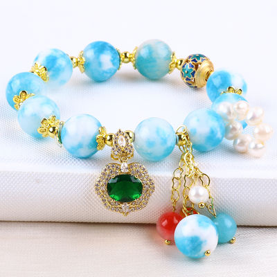 Bracelet à perles en pierre précieuse fait à la main Bracelet en pierre de jade persan naturel Bracelet à charmes réglables Bracelet pour les fêtes