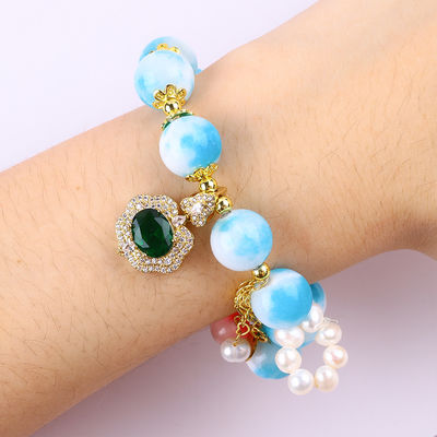 Bracelet à perles en pierre précieuse fait à la main Bracelet en pierre de jade persan naturel Bracelet à charmes réglables Bracelet pour les fêtes