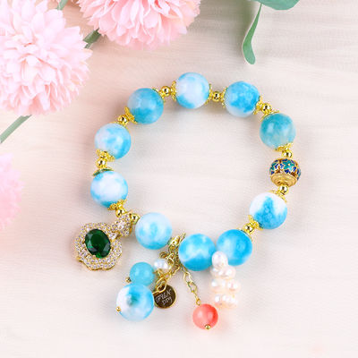 Bracelet à perles en pierre précieuse fait à la main Bracelet en pierre de jade persan naturel Bracelet à charmes réglables Bracelet pour les fêtes