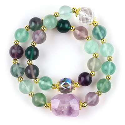 Bracelet à perles en pierre précieuse fait à la main Bracelet en pierre fluorite de couleur naturelle Bracelet à charmes réglables Bracelet pour la fête quotidienne