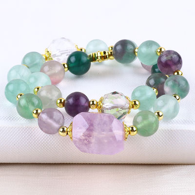 Bracelet à perles en pierre précieuse fait à la main Bracelet en pierre fluorite de couleur naturelle Bracelet à charmes réglables Bracelet pour la fête quotidienne