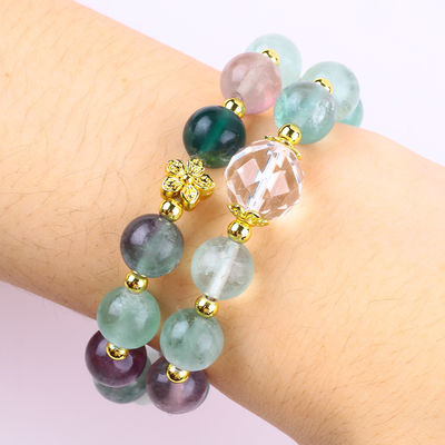 Bracelet à perles en pierre précieuse fait à la main Bracelet en pierre fluorite de couleur naturelle Bracelet à charmes réglables Bracelet pour la fête quotidienne