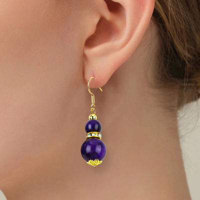 Pierre naturelle spirituelle violette oeil de tigre cristal forme ronde crochet à pendentif boucle d'oreille pour le port quotidien