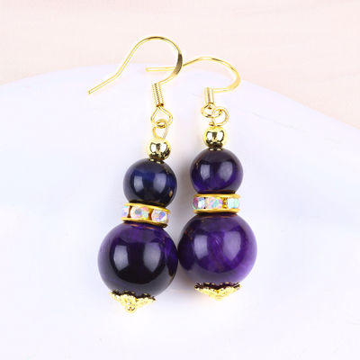 Pierre naturelle spirituelle violette oeil de tigre cristal forme ronde crochet à pendentif boucle d'oreille pour le port quotidien