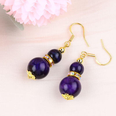 Pierre naturelle spirituelle violette oeil de tigre cristal forme ronde crochet à pendentif boucle d'oreille pour le port quotidien