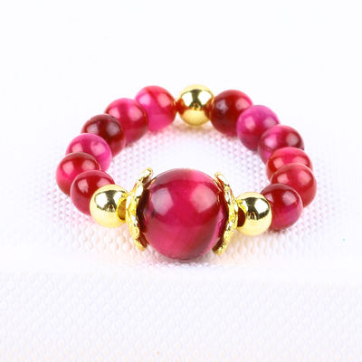 4 mm rose rouge tigre oeil cristal étirement rond perle anneau de pierre de guérison réglable pour unisexe