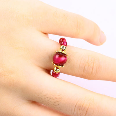 4 mm rose rouge tigre oeil cristal étirement rond perle anneau de pierre de guérison réglable pour unisexe