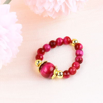 4 mm rose rouge tigre oeil cristal étirement rond perle anneau de pierre de guérison réglable pour unisexe