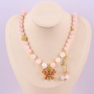 Charme papillon Rose Quartz Pierre Cristal Sweater Collier Guérison émotionnelle