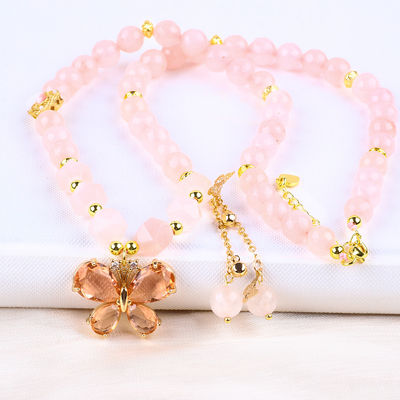 Charme papillon Rose Quartz Pierre Cristal Sweater Collier Guérison émotionnelle
